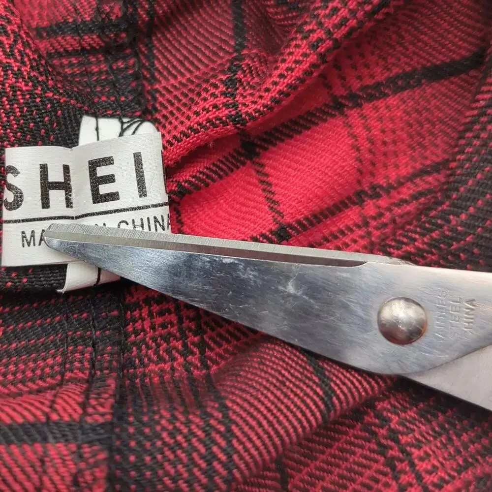 Shein M Red Black Plaid Button-Down Shirt - Picture 4 of 4